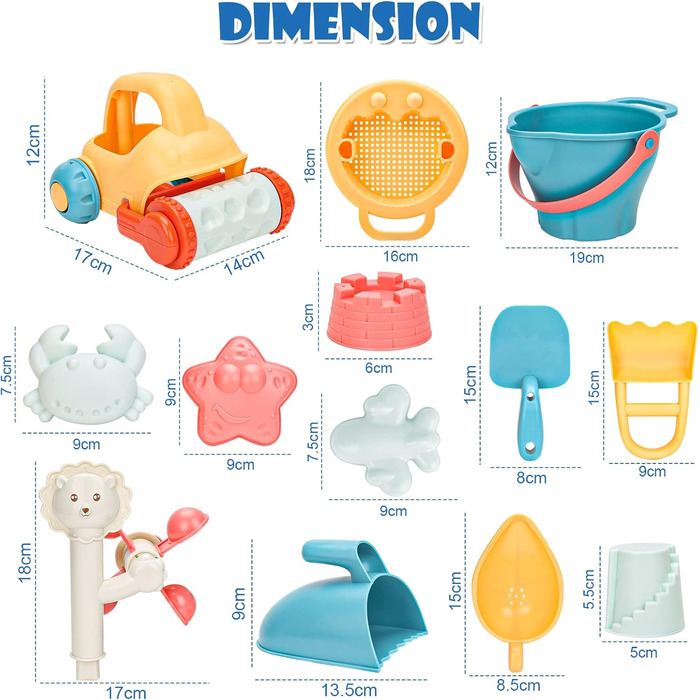Sanlebi Sand Toy Set, Kids Sandbox Toy with Bucket, Sand Molds, Mesh Bag Beach Outdoor Games for Boys Girls