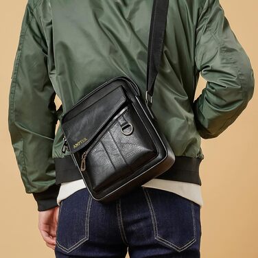 Чоловіча сумка на плече ANPTER з натуральної шкіри: стильна чоловіча сумка-месенджер, сумка через плече, кросбоді, вінтаж, чорна