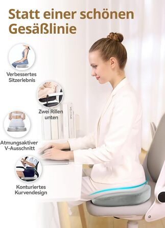 Подушка для сидіння Travel Ease з гелевою піною Memory Foam - ергономічна підтримка для офісу, авто та ігор (сірий)