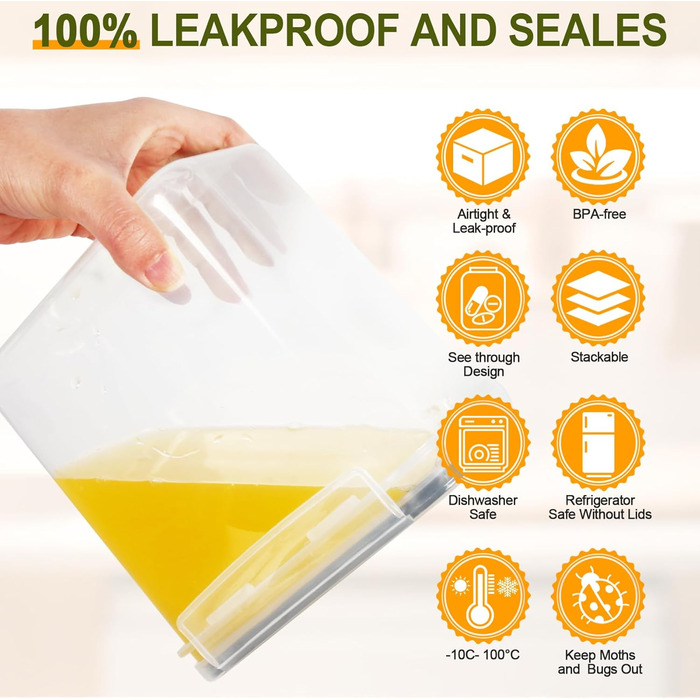 Набір контейнерів для зберігання Cinnani 2.8L (6 шт.) з кришкою, герметичні, BPA free, для круп, мюслі, макаронів, рису, борошна