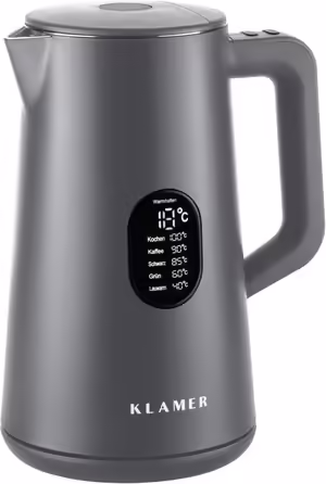 KLAMER Kettle Stainless Steel 1.5L 1800W Electric Kettle Gray with Temperature Setting between 40-100°C, Tea Kettle BPA-free