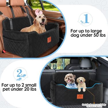GL GLENSLAVE Dog Car Seat - Large & Medium Dogs, Up to 22kg/2 Small Dogs - Removable & Washable Pet Car Seat (Black)