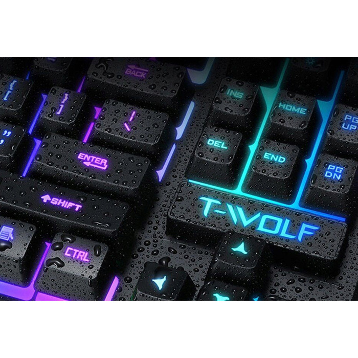 Мембранна підсвічена клавіатура T-WOLF TF20, USB, чорна