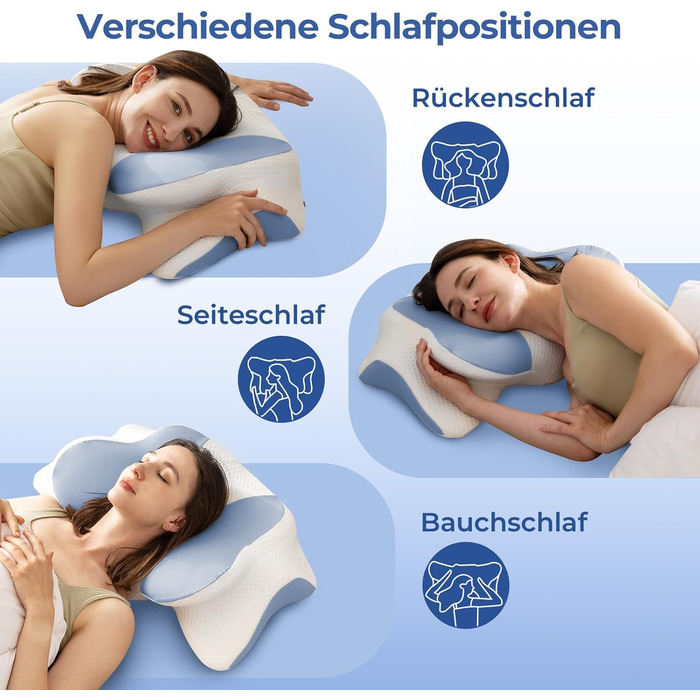 Ортопедична подушка Uniency для шиї з Memory Foam - для сну на боці, спині та животі, зняття болю в шиї та плечей (66 x 40 x 14 см, блакитна)