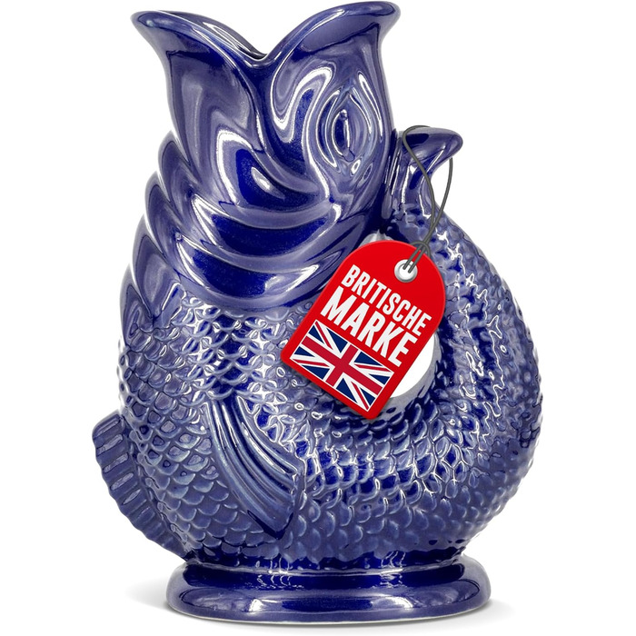 Water Carafe Ceramic Pitcher in Fish Shape - 1.5 L, Dark Blue - Fish Carafe with Gurgling Sound for Fun Pouring of Water, Wine & More - Bubble Jug Carafe Fish - Fish Pitcher
