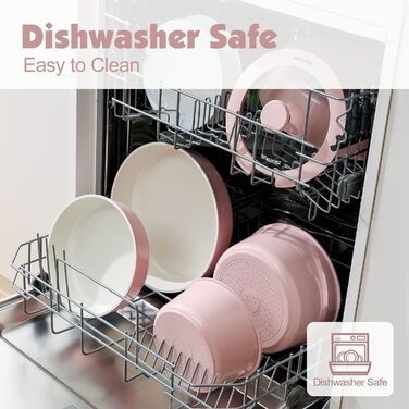 Набір каструль SENSARTE з керамічним покриттям, 17 предметів, рожевий, антипригарне, для всіх плит, безпечне, сумісне з духовкою