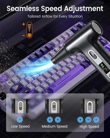 Електричний пилосос для повітря з HD-дисплеєм - Air Duster 200000 RPM з LED-підсвічуванням, міні-пилосос на акумуляторі, спрей стисненого повітря для чищення ПК, повітряний пилосос для клавіатури, дому, авто, W06 (чорний)