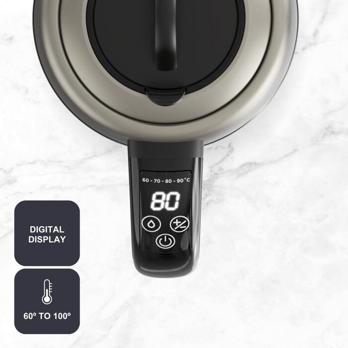 Електричний чайник BLACK+DECKER BXKE2202E, 1.2L, 2200W, 360° обертання, для лівшів, з автовимкненням, скляний