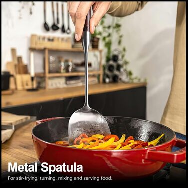 Набір кухонного приладдя з нержавіючої сталі, 5 предметів: лопатка, половник, шумовка, серветка для пасти та шумовка, придатний для миття в посудомийній машині