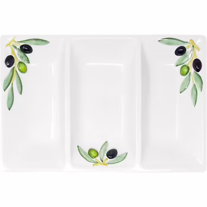 Handmade Rectangular Serving Platter made of Italian Ceramics in Olive Design, Three-Piece Serving Tray 31x21 cm