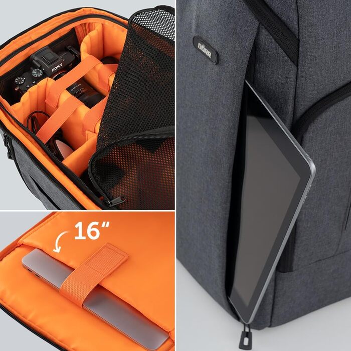 Рюкзак для фототехніки DÖRR Prag Pro 16L, водонепроникний, для DSLR/SLR, з відділенням для ноутбука 16 дюймів, знімні перегородки, кріплення для штатива, дронів, сірий
