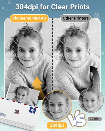 Phomemo Mini Drucker M04AS: компактний термальний принтер з Bluetooth для iOS та Android, 15/53/80/110 мм ширина друку, 300DPI, для документів, фото, етикеток