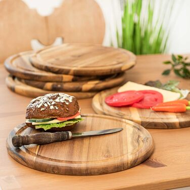 Fleischteller Akazie 4 x Wooden Plates Snack Plates Bread Plates Cutting Boards Ø 30 cm