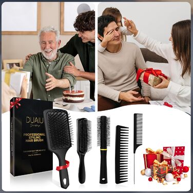 Набір гребінців для чоловічого стайлінгу DUAUI: 5 шт. для всіх типів волосся. Гребінець-щітка, гребінець для розчісування, круглий гребінець, гребінець з широкими зубцями, гребінець-хвостик. Професійні інструменти для перукарів