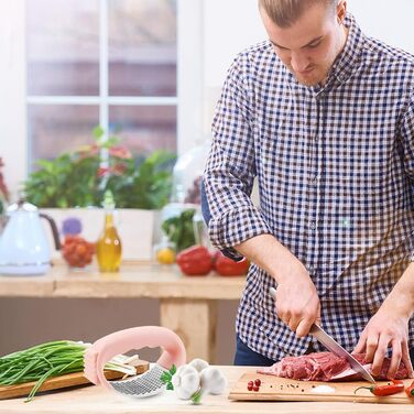 Пресс для часнику та імбиру з важелем, набір з очищувачем для апельсинів, рожевий, нержавіюча сталь