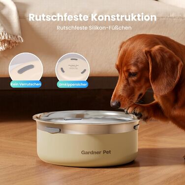 Миска для води для собак Garder Pet без облизування, нержавіюча сталь, проти протікання, запобігає ковтання, для великих собак, для використання в приміщенні та на вулиці, (2л, білий)