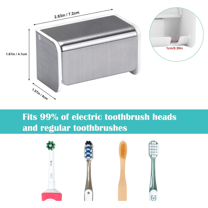 Електрична зубна щітка для дітей з тримачем на стіну без свердління для сім'ї (Brushed Silver)
