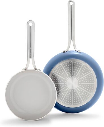Набір сковорідок GreenPan Nova, 20.3 см та 25.4 см, індукційні, без PFAS, керамічне покриття, безпечні для здоров'я, для плити та духовки, блакитний океан