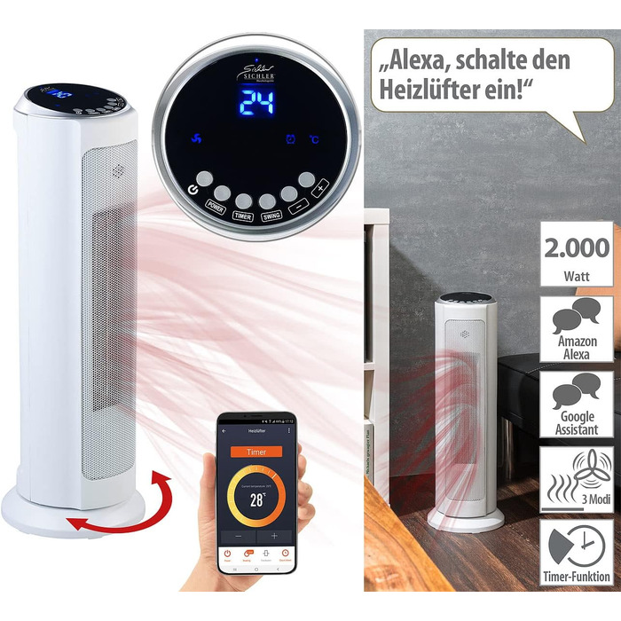 Обігрівач Sichler: Керамічний нагрівач з Wi-Fi, сумісний з Alexa та Google Assistant