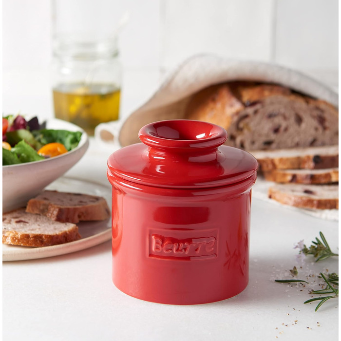 Butter Bell - The Original Butter Bell by L. Tremain, French Ceramic Butter Dish for Spreadable Butter, Maraschino Red, Glossy Surface, Retro Café Collection
