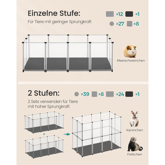 Клітка для дрібних тварин SONGMICS LPC012W01 з піддоном, біла, 143 x 73 x 46 см