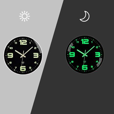 ACCSHINE Illuminated Wall Clock Radio Clock Wall Clock No Ticking Sound Silent Quartz Modern Large Battery Wall Clock Easy to Read for Rooms Home Kitchen Bedroom Office School (Illuminated Wall Clock) (25cm)