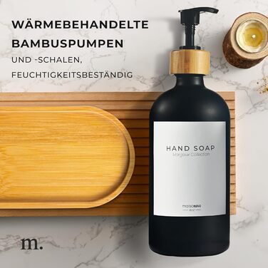 Набір дозаторів для мила та рідкого миючого засобу MaisoNovo: скляні дозатори з бамбуковою помпою, 2 шт. (500 мл)