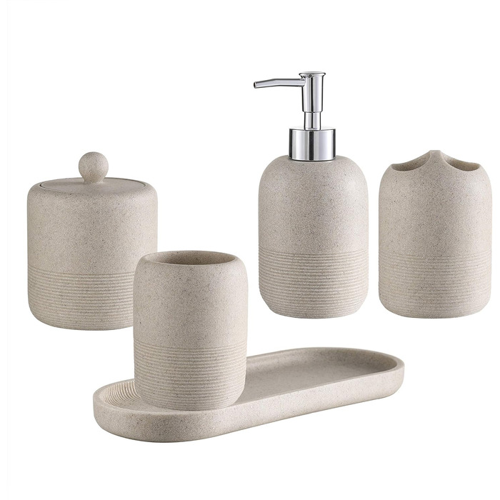 Набір аксесуарів для ванної кімнати QL Design (5 шт.), полірезин, бежевий, класичний стиль