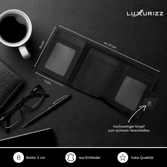 Чоловічий та жіночий шкіряний гаманець Luxurizz Smart Wallet з RFID-захистом - Slim модель з відділом для монет та Slider-системою (10 карт, чорний)