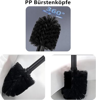 Силіконова щітка для унітазу Klobürste з нержавіючої сталі, чорна матова, з швидковисихним тримачем та 2 змінними насадками