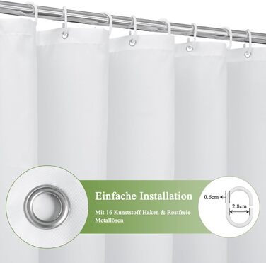 Шторка для душу AooHome 180x200 см, текстиль, градієнт кольору, водонепроникна, антигрибкова, з 12 кільцями (білий/чорний), H200 x B240 см (1 шт.)