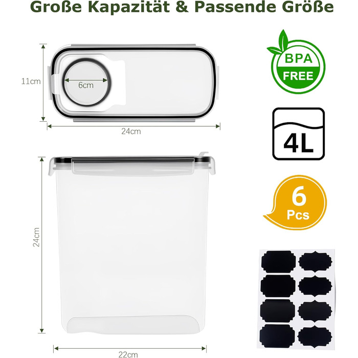 Герметичні контейнери GREELUE для зберігання продуктів 4л (6 шт) - BPA-free, набір для кухні