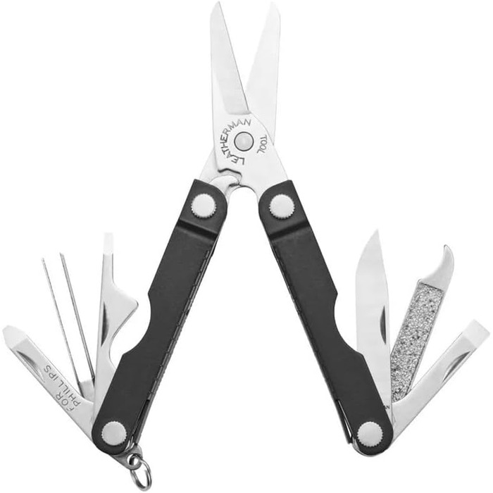 Мультитул Leatherman Micra з нержавіючої сталі, брелок із 9 інструментами та пружинними ножицями, чорний