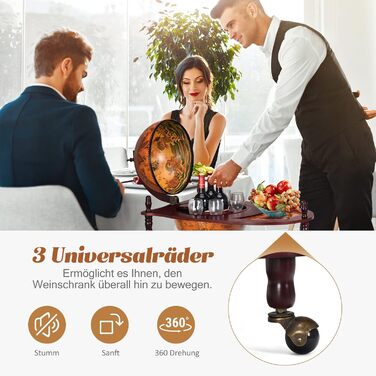 COSTWAY Globusbar Minibar World Globe Wine Rack Bottle Rack Globe Bar Home Bar Cocktail Bar Decorative Bar Table Bar, with Wheels, with Tabletop