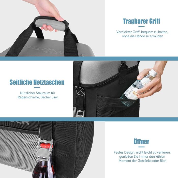 INSMEER Холодильна сумка велика 36L, 50 банок, складана, з жорстким EVA-кришкою, водонепроникна, ізольована сумка-холодильник для пікніка, кемпінгу, пляжу