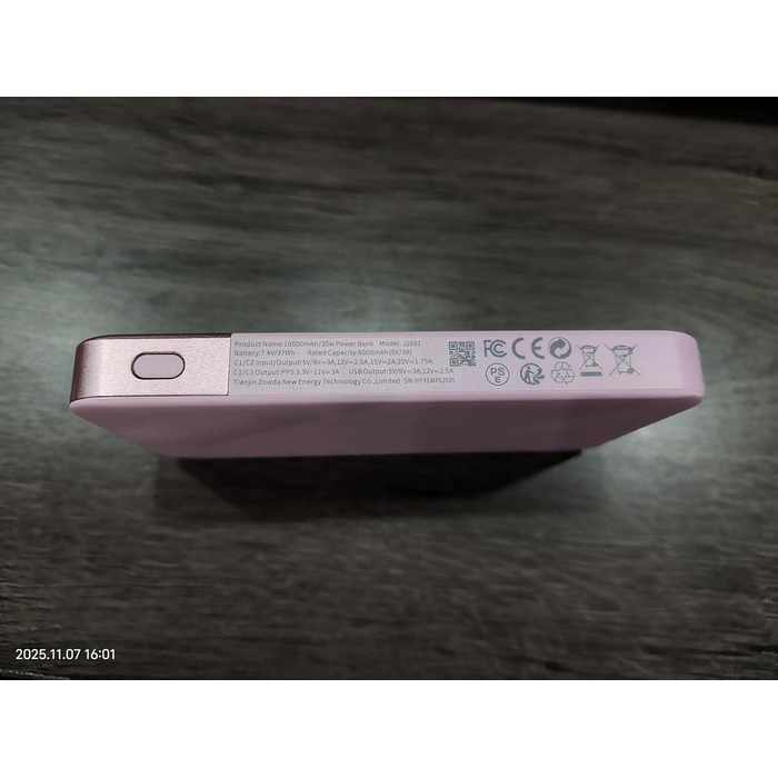 Powerbank JUOVI 35W 10000mAh з LED дисплеєм: швидка зарядка PD3.0/QC4.0 для iPhone 16/15/14, Samsung, Switch, Tablet (рожевий)