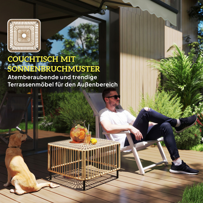 Столик Outsunny з ротангу Polyrattan, 65 x 65 x 43 см, стійкий до погодних умов, квадратний столик для тераси, журнальний столик для балкону, садові меблі для саду, тераси, балкону, з натуральним деревом | Aosom