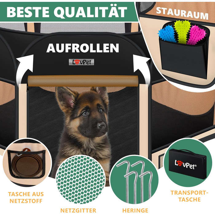 LOVPET® Foldable Pet Playpen with Food Bowl & Fleece Blanket - Indoor/Outdoor Dog & Cat Pen, Pop-Up Crate, Oxford Fabric, Grey/Black