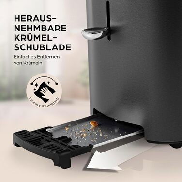 Тостер GOURMETmaxx Kurzschlitz для 2 тостів | Антрацитовий колір, 6 рівнів підсмажування, таймер, підставка для бургерів, функція підігріву | Електричний тостер з сенсорним дисплеєм