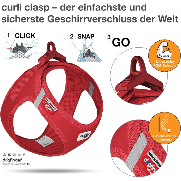 Шлейка для собак Curli Clasp Softshell, червона, розмір 2XS