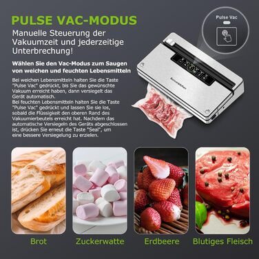 Вакуумний пакувальник Bonsenkitchen: 5 режимів, 8 л/хв, технологія Globefish, 100 пакетів, роликовий пакет
