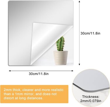 12 акрилових дзеркал самоклеючих 20x20 см, плитка дзеркал для стін, наклейні дзеркала для ванної кімнати, вітальні, шафи