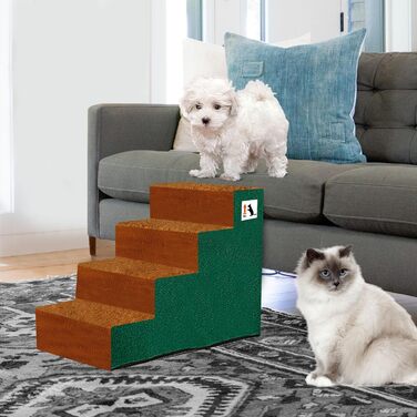 NAMSAN Dog Stairs 3-Step Pet Ladder, Easy Assembly, Cat Stairs with Washable Cover for Sofa, 42 x 40 x 31cm (4 Steps-Brown)