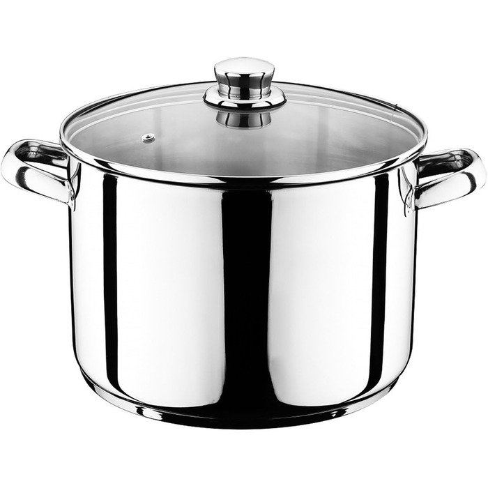 Smartweb 14 Liter Universal Cooking Pot with Glass Lid | Stainless Steel Cooking Pot | Universal Soup Pot | Simmer Pot for Pasta Sauces and Stews | Casserole Dish