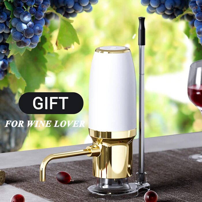 Electric Wine Aerator Pourer, Portable One-Touch Wine Decanter and Wine Dispenser Pump for Red and White Wine Multi-Smart Automatic Wine Oxidation Dispenser, USB Rechargeable (White & Gold)