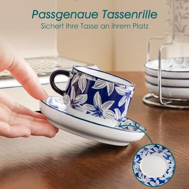 Набір чашок для еспресо Vancasso SELENE з блюдцем та підставкою, 4 шт, 90 мл, блакитно-білий, кераміка