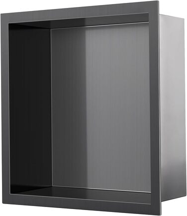 KINKIBOS Wall Niche Shower Stainless Steel, No Tiles Required, Recessed Shower Niche 30 x 30 x 10 cm, Shower Niche Single Shelf Storage Grey Black