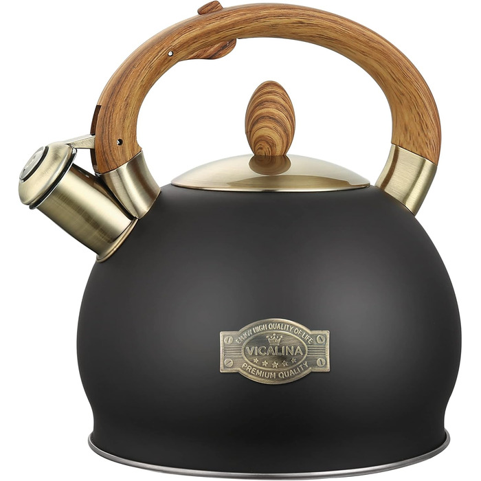 Чайник для плити Teekessel & Teekanne 2.6 л з свистком, нержавіюча сталь, полірована чорна поверхня