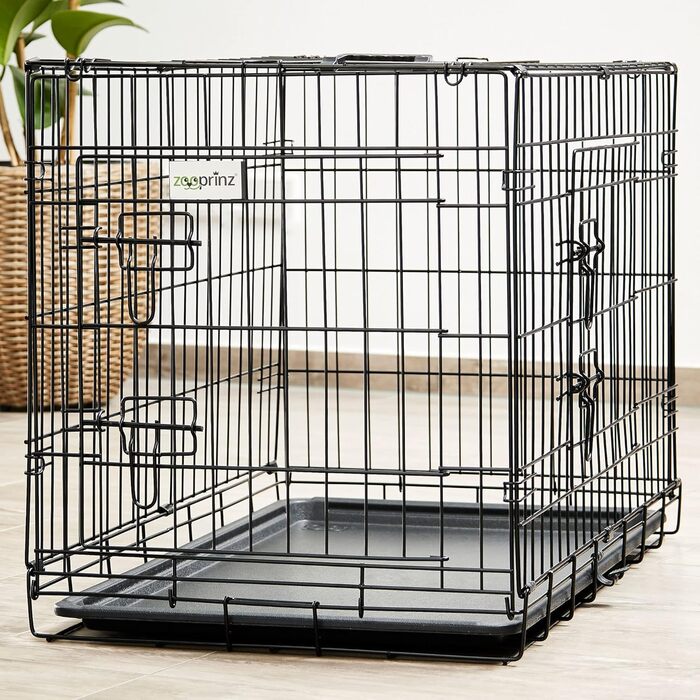 Складана переносна собача будка ZooPrintz з міцного металу – клітка для собак з 2 дверцятами, піддон, ручка для транспортування, 4 розміри (107x70x77,5 см)