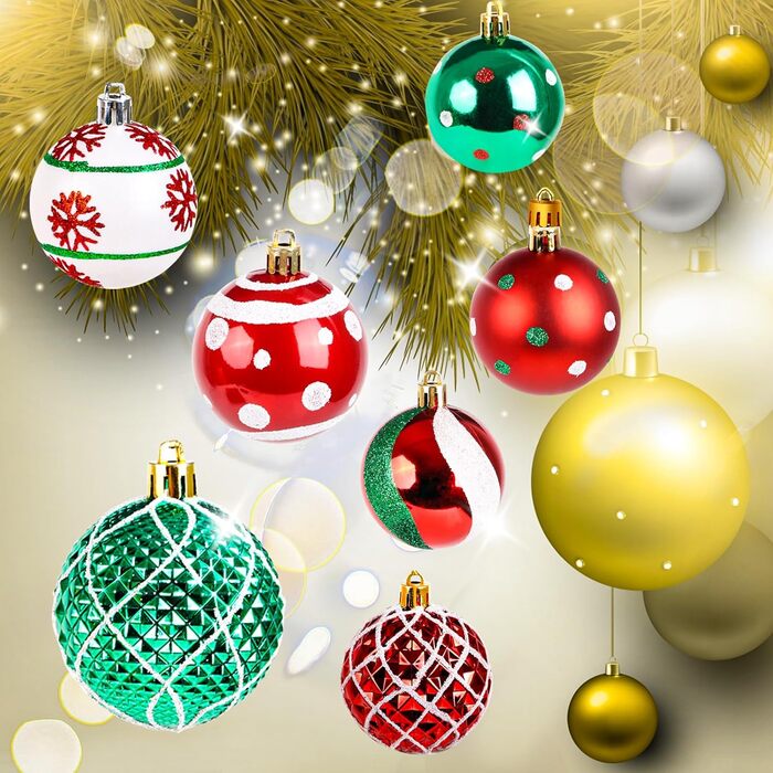 Набір прикрас на ялинку 44 шт. (6см та 3см) - блакитні та срібні ялинкові кулі для декору ялинки в приміщенні та на вулиці (червоний, зелений)